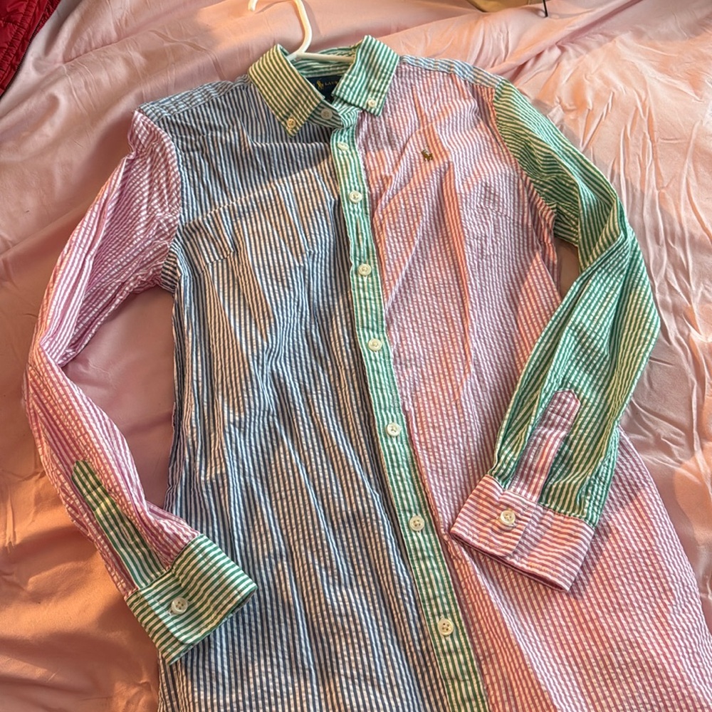 Girls Ralph Lauren Striped Seersucker Shirt Dress Size 12